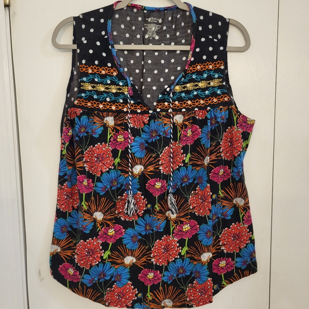 Westbound Petites Embroidered‎ Tank Top Sleeveless Shirt Women's PXL Polka Dot